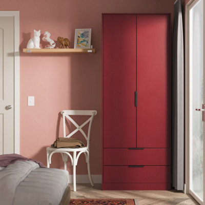 B&Q Marsala Ready Assembled Matt Red 2 Drawer Tall Double Wardrobe (H)1956Mm (W)766Mm (D)530Mm