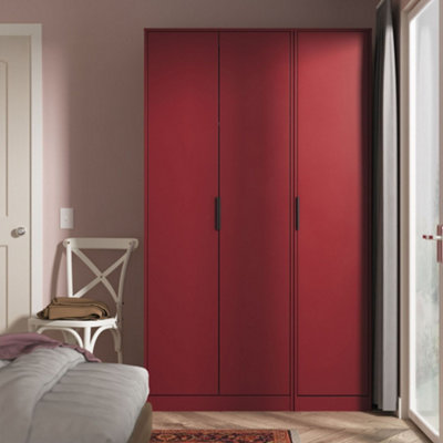 B&Q Marsala Ready Assembled Matt Red Tall Triple Wardrobe (H)1956Mm (W)1165Mm (D)530Mm
