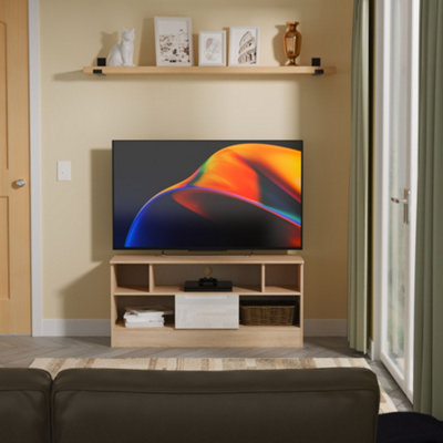 B&Q Messina Gloss Bardolino Oak Effect Tv Stand With 2 Shelves & 1 Drawers, (H)49.5Cm X (W)109.1Cm X (D)40Cm