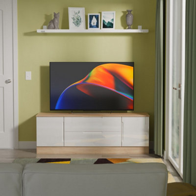 B&Q Messina Gloss Bardolino Oak Effect Tv Stand With 2 Drawers, (H)49.5Cm X (W)144.2Cm X (D)40Cm