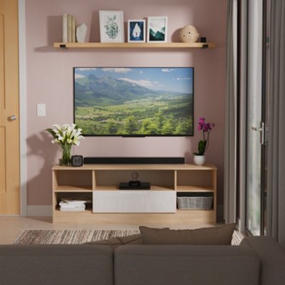 B&Q Messina Gloss Bardolino Oak Effect Tv Stand With 2 Shelves & 1 Drawers, (H)49.5Cm X (W)144.2Cm X (D)40Cm