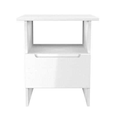 B&Q White Messina Gloss 1 Drawer Non-Extendable Side Table (H)495Mm (W)440Mm (D)440Mm