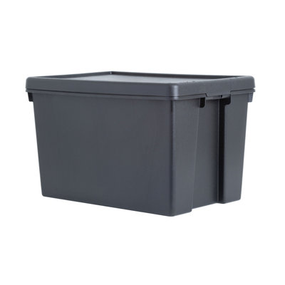 Wham Bam Heavy Duty Black 62L Large Plastic Stackable Storage Box With Lid