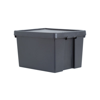 Wham Bam Upcycled Heavy Duty Black 45L Medium Plastic Stackable Storage Box With Lid