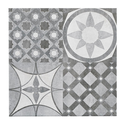 B&Q Lofthouse Grey Matt Patchwork Stone Effect Ceramic Indoor Wall & Floor Tile, Pack Of 9, (L)333Mm (W)333Mm