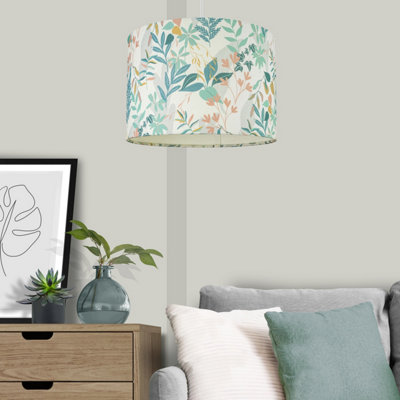B&Q Inky Multicoloured Leaves Drum Lamp Shade (D)30Cm