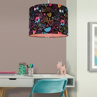 B&Q Printed Multicoloured Doodle Cylinder Lamp Shade (D)30Cm