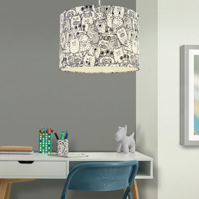 B&Q Printed Black & White Doodle Cylinder Lamp Shade (D)30Cm