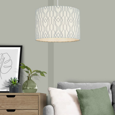B&Q Printed Beige Geometric Drum Lamp Shade (D)30Cm