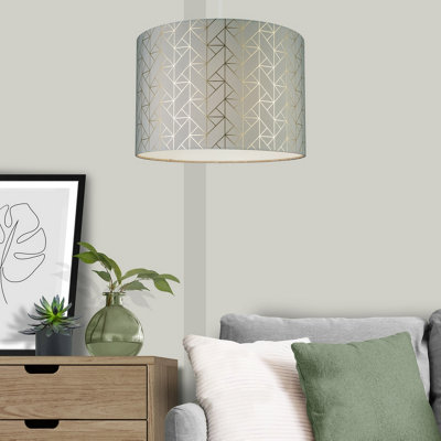 B&Q Grey Metallic Effect Geometric Drum Lamp Shade (D)30Cm