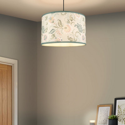B&Q Blue & Cream Floral Cylinder Lamp Shade (D)30Cm