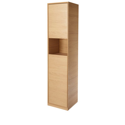 Goodhome Avela Tall Matt Oak Veneer Single Wall-Mounted Bathroom Cabinet (H)170Cm (W)40Cm