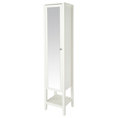 Goodhome Perma Tall Satin White Single Freestanding Bathroom Cabinet (H)185Cm (W)40Cm