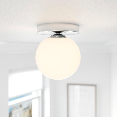 Goodhome Dorres Glass & Metal White, Silver Chrome Effect Ceiling Light
