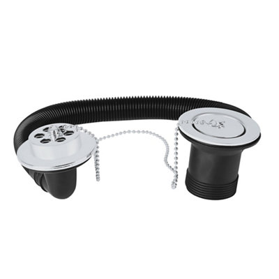 Flomasta Chrome Effect Plastic & Stainless Steel 62Mm Plug & Chain Unslotted Waste (Dia)52Mm
