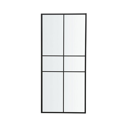 Goodhome Ahti Black Clear Printed Glass With Aluminium Grid Fixed Rectangular Side Shower Panel (H)195Cm (W)89Cm
