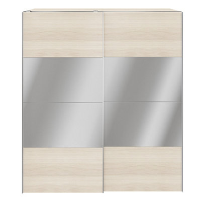 Goodhome Atomia Matt Oak Effect Particle Board Mirrored Wardrobe (H)2250Mm (W)2000Mm (D)655Mm
