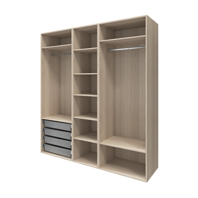 Goodhome Atomia Freestanding Oak Effect Particle Board Wardrobe, Clothing & Shoes Organiser (H)2250Mm (W)2000Mm (D)580Mm