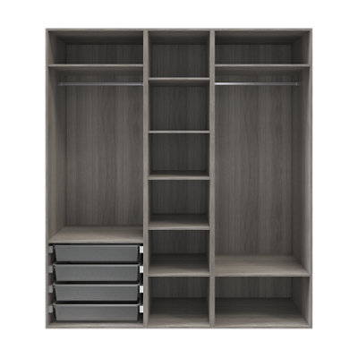Goodhome Atomia Freestanding Grey Oak Effect Particle Board Wardrobe, Clothing & Shoes Organiser (H)2250Mm (W)2000Mm (D)580Mm