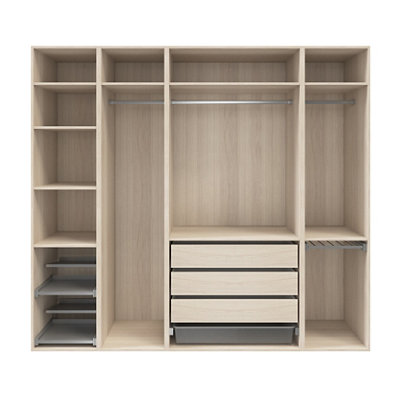 Goodhome Atomia Freestanding Oak Effect Chipboard Wardrobe, Clothing & Shoes Organiser (H)2250Mm (W)2500Mm (D)580Mm