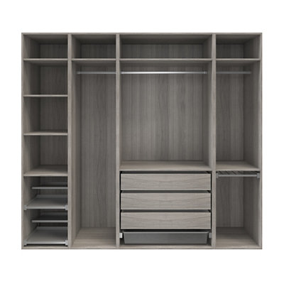 Goodhome Atomia Freestanding Grey Oak Effect Chipboard Wardrobe, Clothing & Shoes Organiser (H)2250Mm (W)2500Mm (D)580Mm