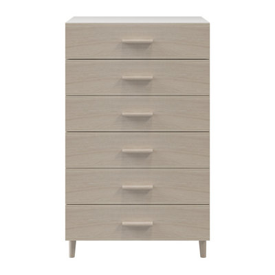 Goodhome Atomia Freestanding Matt White Oak Effect 6 Drawer Chest Of Drawers (H)1125Mm (W)750Mm (D)450Mm