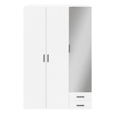 Goodhome Atomia Freestanding Matt White Chipboard Mirrored Triple 2 Drawer Wardrobe (H)2250Mm (W)1000Mm (D)580Mm
