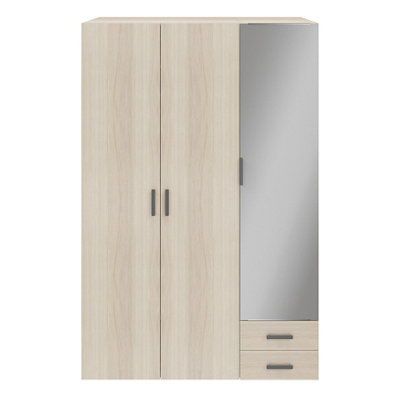 Goodhome Atomia Freestanding Matt Oak Effect Chipboard Mirrored Wardrobe (H)2250Mm (W)1500Mm (D)580Mm