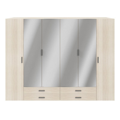 Goodhome Atomia Freestanding Matt Oak Effect Chipboard Mirrored 8 Door Wardrobe (H)2250Mm (W)1000Mm (D)580Mm