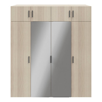 Goodhome Atomia Freestanding Matt Oak Effect Chipboard Mirrored Large Wardrobe (H)2250Mm (W)1000Mm (D)580Mm