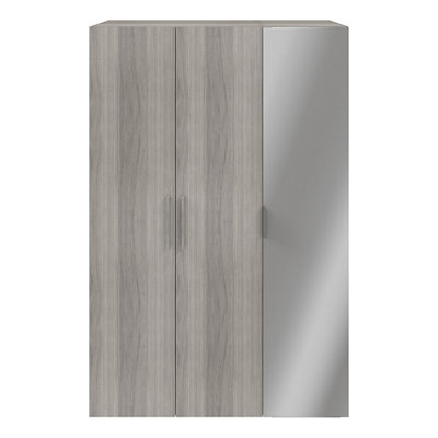 Goodhome Atomia Freestanding Matt Grey Oak Effect Chipboard Mirrored Triple Wardrobe (H)2250Mm (W)1000Mm (D)580Mm