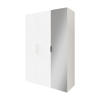 Goodhome Atomia Freestanding Matt White Chipboard Mirrored Triple Wardrobe (H)2250Mm (W)1000Mm (D)580Mm