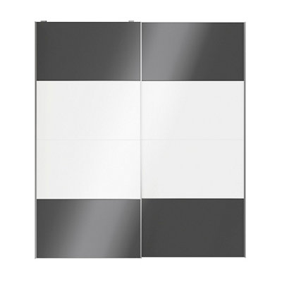 Goodhome Atomia Contemporary Panelled Without Mirror Doors Anthracite & White High Gloss 2 Door Sliding Wardrobe Door Kit (H)2250Mm (W)2000Mm