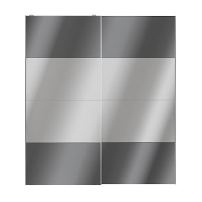 Goodhome Atomia Contemporary Panelled Mirrored Anthracite High Gloss 2 Door Sliding Wardrobe Door Kit (H)2250Mm (W)2000Mm