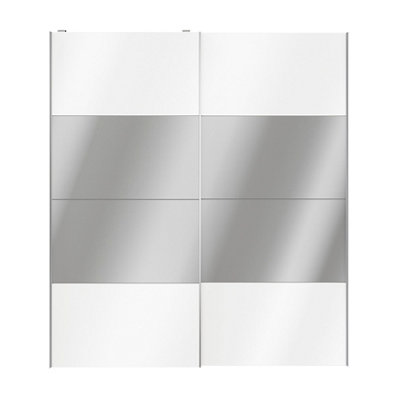 Goodhome Atomia Contemporary Panelled Mirrored White High Gloss 2 Door Sliding Wardrobe Door Kit (H)2250Mm (W)2000Mm