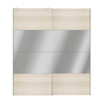 Goodhome Atomia Contemporary Panelled Mirrored Oak Effect 2 Door Sliding Wardrobe Door Kit (H)2250Mm (W)2000Mm