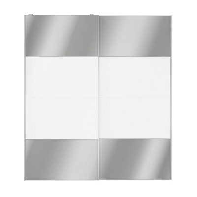 Goodhome Atomia Freestanding Contemporary Panelled Mirrored Gloss White 2 Door Sliding Wardrobe Door Kit (H)2250Mm (W)2000Mm