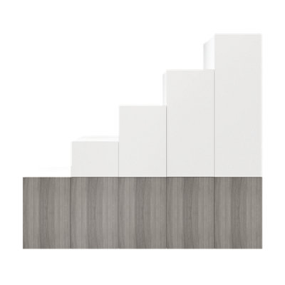 Goodhome Atomia Freestanding White Grey Oak Effect Chipboard Wardrobe Dressing Unit (H)2250Mm (W)3000Mm (D)580Mm