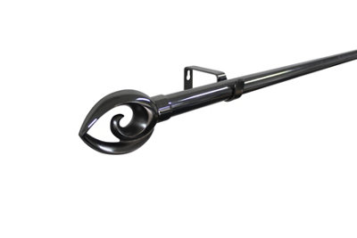 Goodhome Kilmos Gloss Black Nickel Effect Extendable Bullet Curtain Pole Set, (L)1200Mm-2100Mm (Dia)28Mm