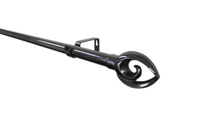 Goodhome Kilmos Gloss Black Nickel Effect Extendable Bullet Curtain Pole Set, (L)2000Mm-3300Mm (Dia)28Mm