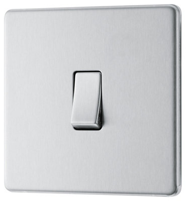Goodhome Fbs12 20A 2 Way 1 Gang Light Switch Screwless Satin Steel Effect