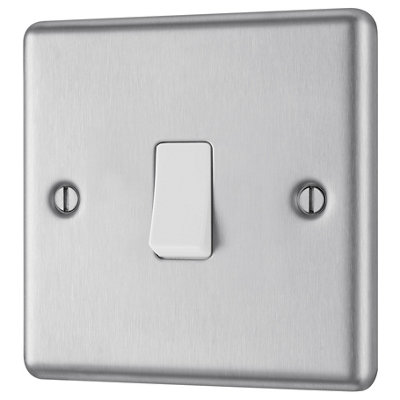 Goodhome 20A Single 2 Way Raised Rounded Screwed Intermediate Switch Matt Steel Effect