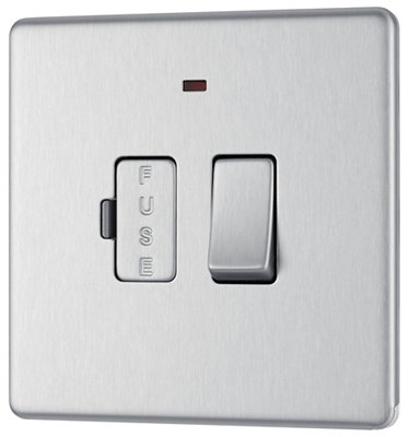 Goodhome Brushed Steel 13A 2 Way Flat Profile Screwless Switched Neon Indicator Fused Connection Unit