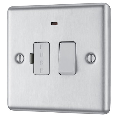 Goodhome Brushed Steel 13A 2 Way Raised Rounded Profile Screwed Switched Neon Indicator Fused Connection Unit