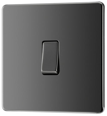Goodhome 20A Single 2 Way Flat Screwless Intermediate Switch Gloss Black Nickel Effect