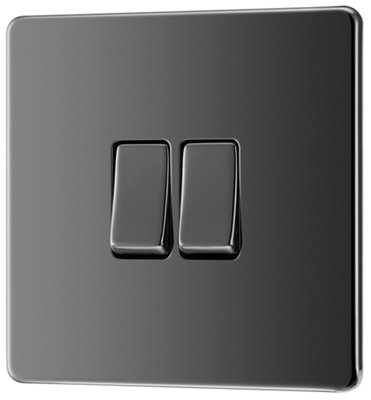 Goodhome Black Nickel 20A 2 Way 2 Gang Light Screwless Switch