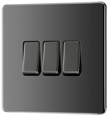 Goodhome Black Nickel 20A 2 Way 3 Gang Light Screwless Switch