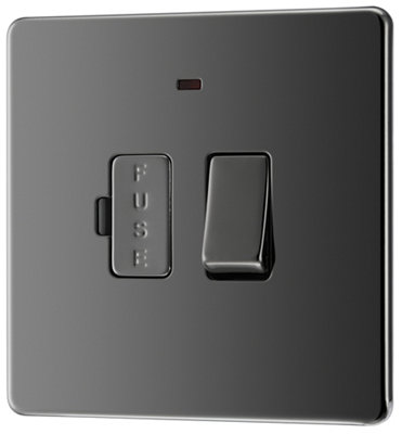 Goodhome Black Nickel 13A 2 Way Flat Profile Screwless Switched Neon Indicator Fused Connection Unit