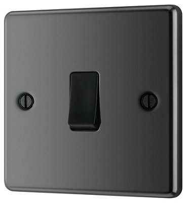 Goodhome 20A 2 Way 1 Gang Light Switch Gloss Black Nickel Effect