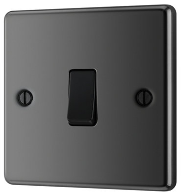 Goodhome 20A Single 2 Way Raised Rounded Screwed Intermediate Switch Gloss Black Nickel Effect